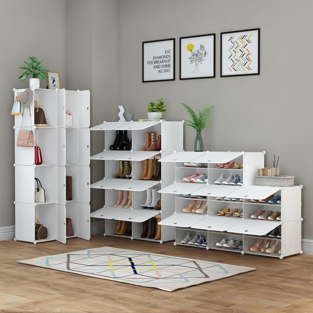 HOMIDEC Shoe Rack Organizer 32 Pair Modular Shoe Storage Cabinet for Closet