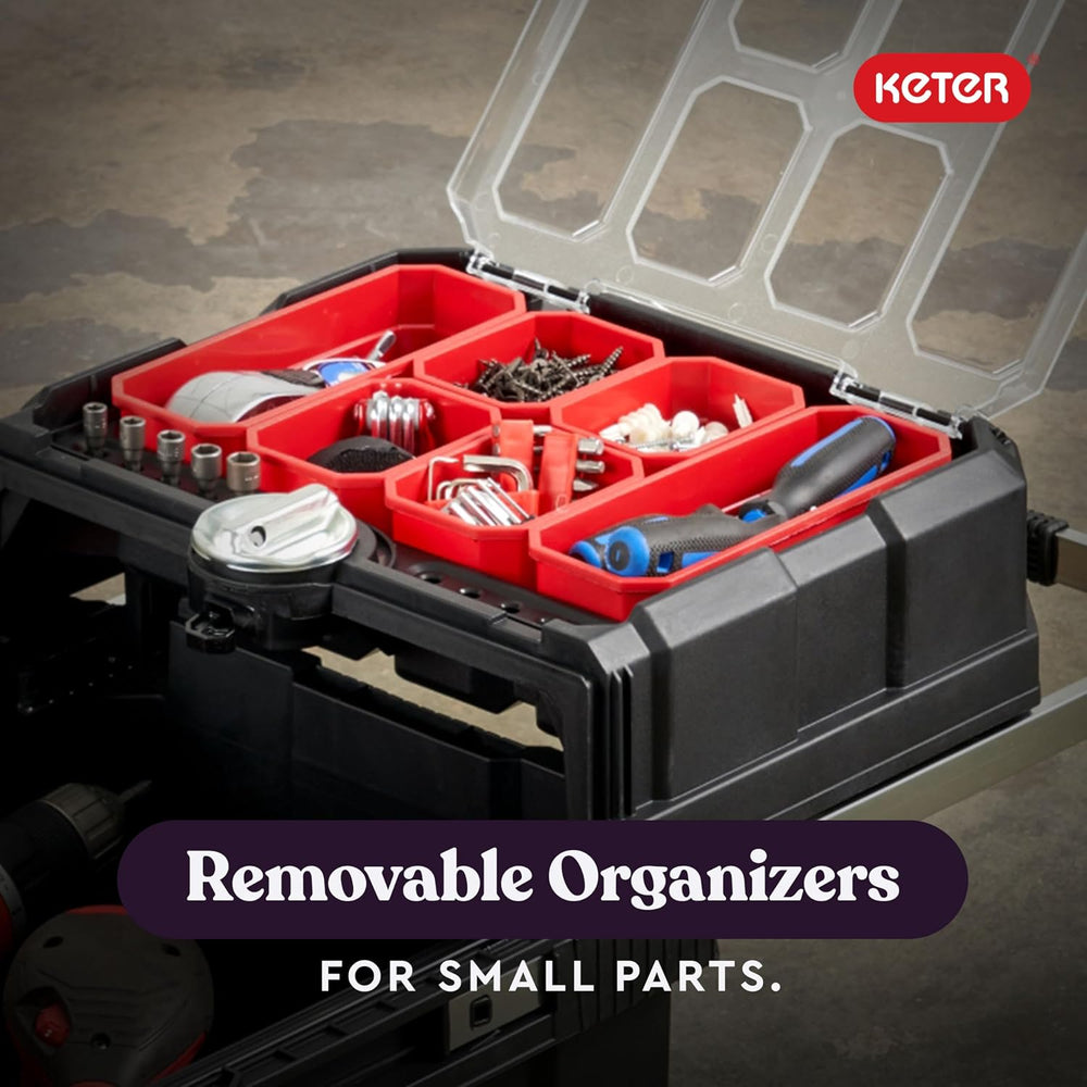 Keter Masterloader Resin Rolling Tool Box with Locking System and Removable B...