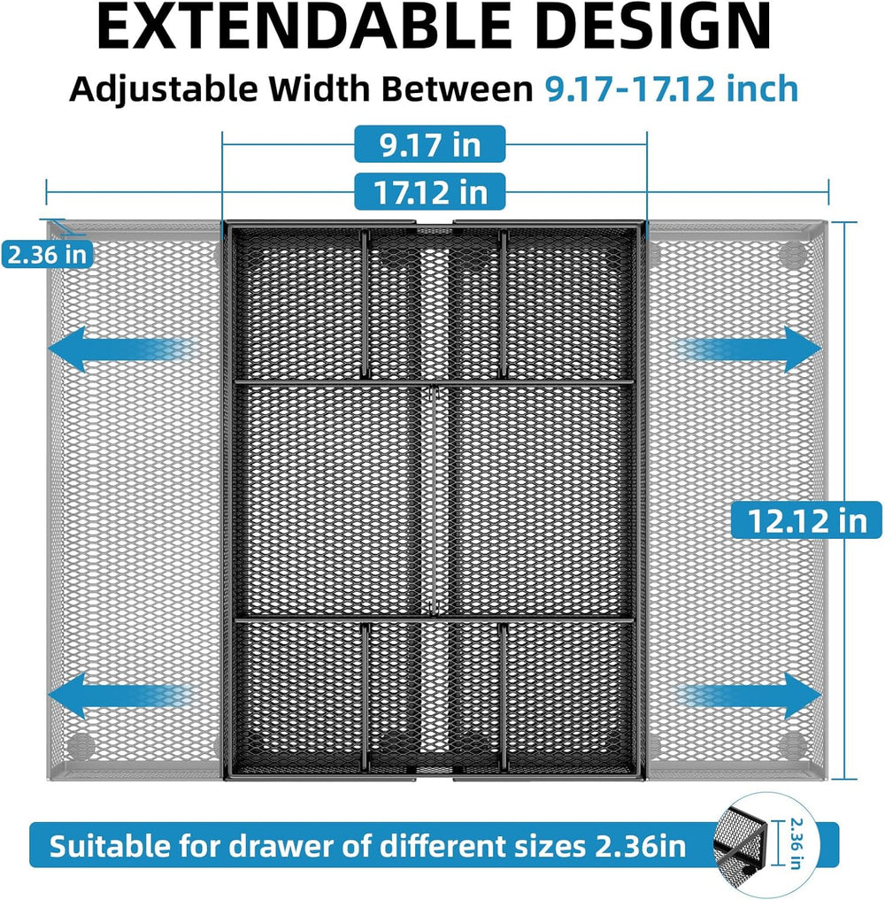 Marbrasse Expandable Desk Drawer Organizer, Mesh Drawer Organizer Tray with 1...