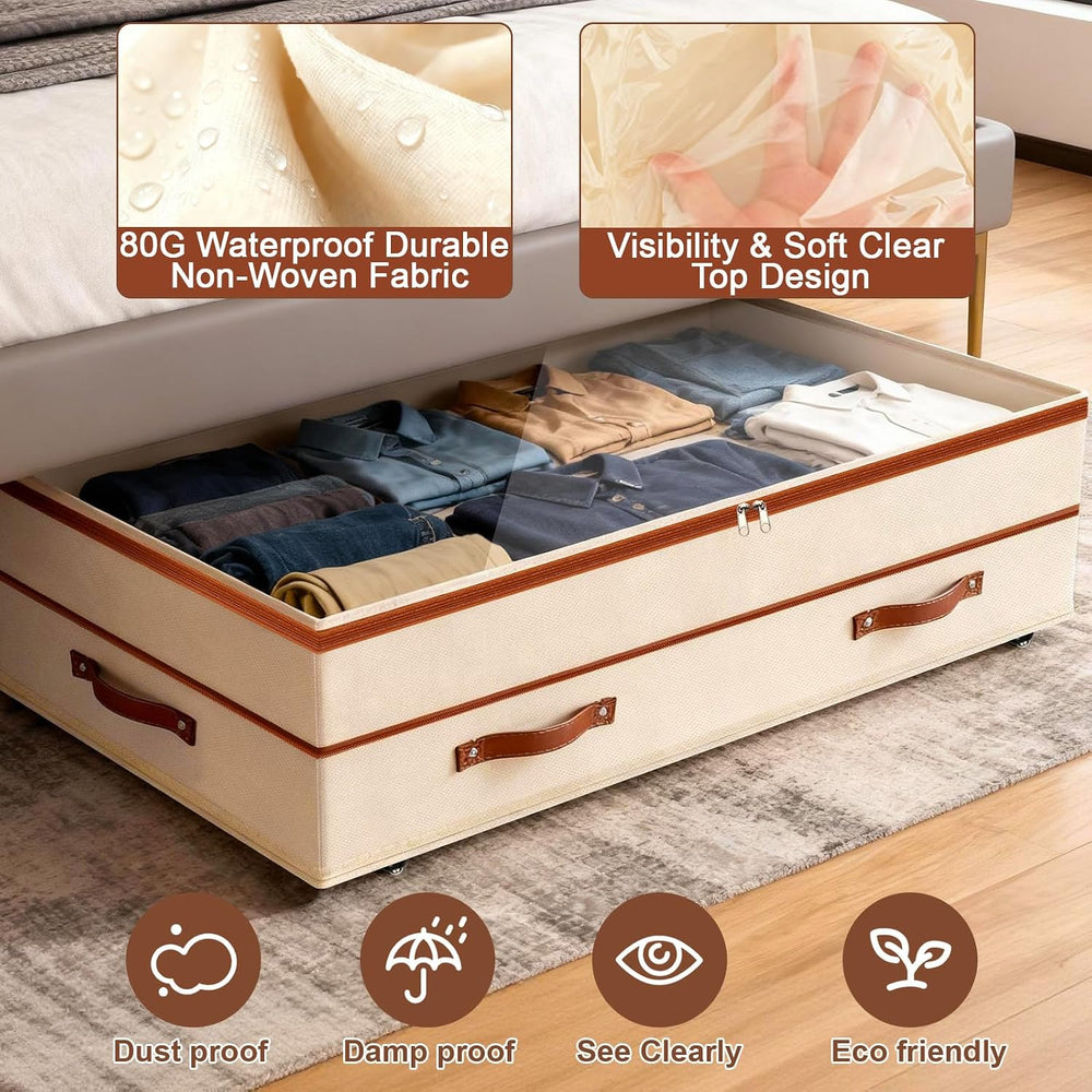 Dolicer 2 Pack Under Bed Storage with Wheels, 6in-10in Height Adjustable Unde...