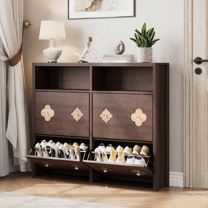 Garvee Farmhouse Shoe Storage Cabinet with 4 Flip Drawers