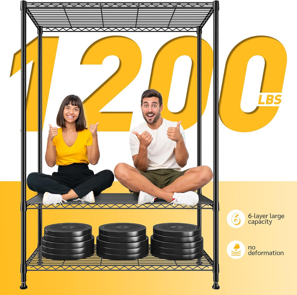 REIBII 6-Tier Storage Shelves, 75''H 1200LBS Garage Shelving for Ware...
