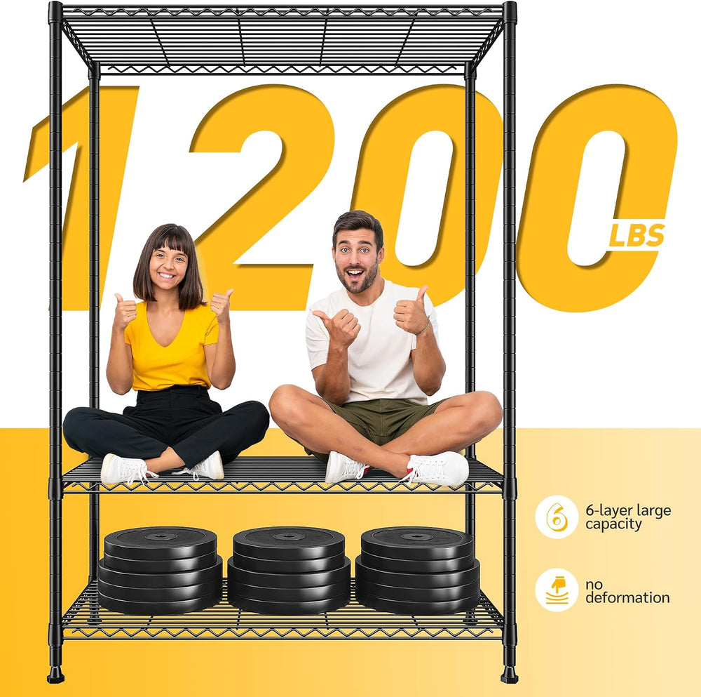 REIBII 6-Tier Storage Shelves, 75''H 1200LBS Garage Shelving for Ware...
