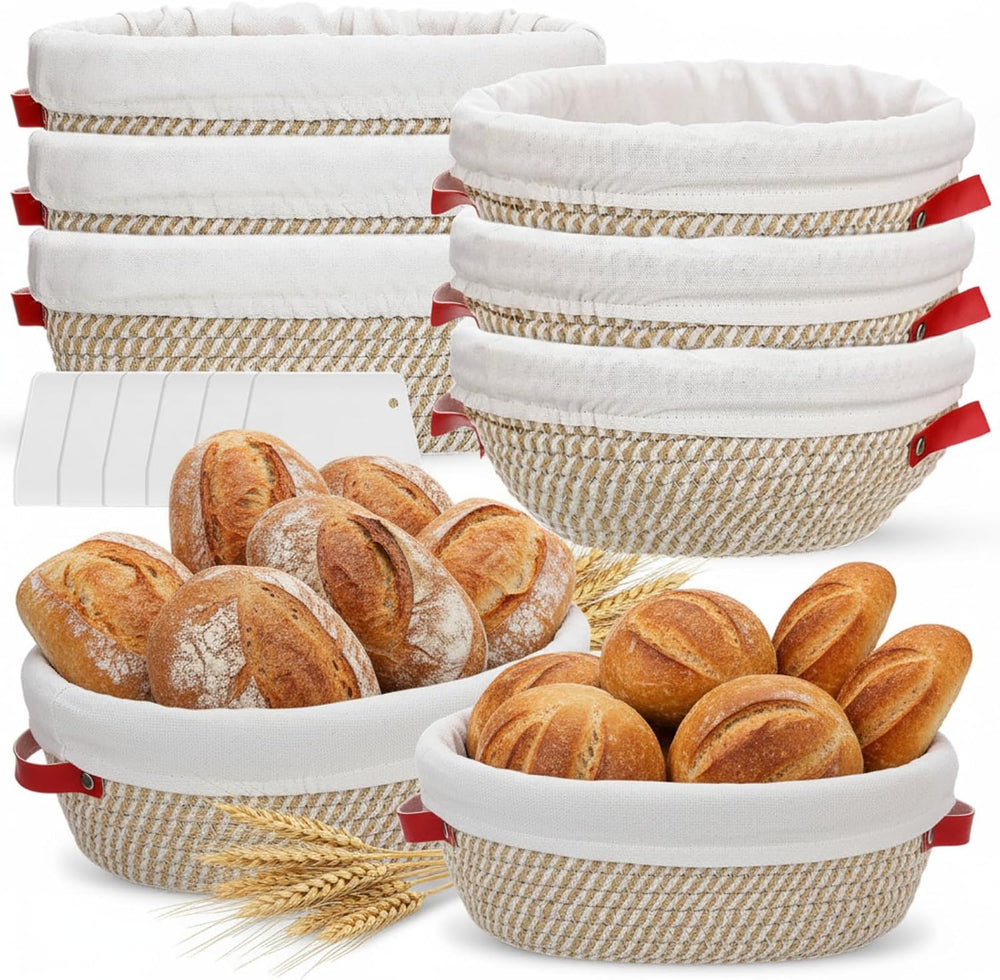 Gejoy 6 Set Cotton Rope Banneton Bread Proofing Basket with Cloth Liner and P...