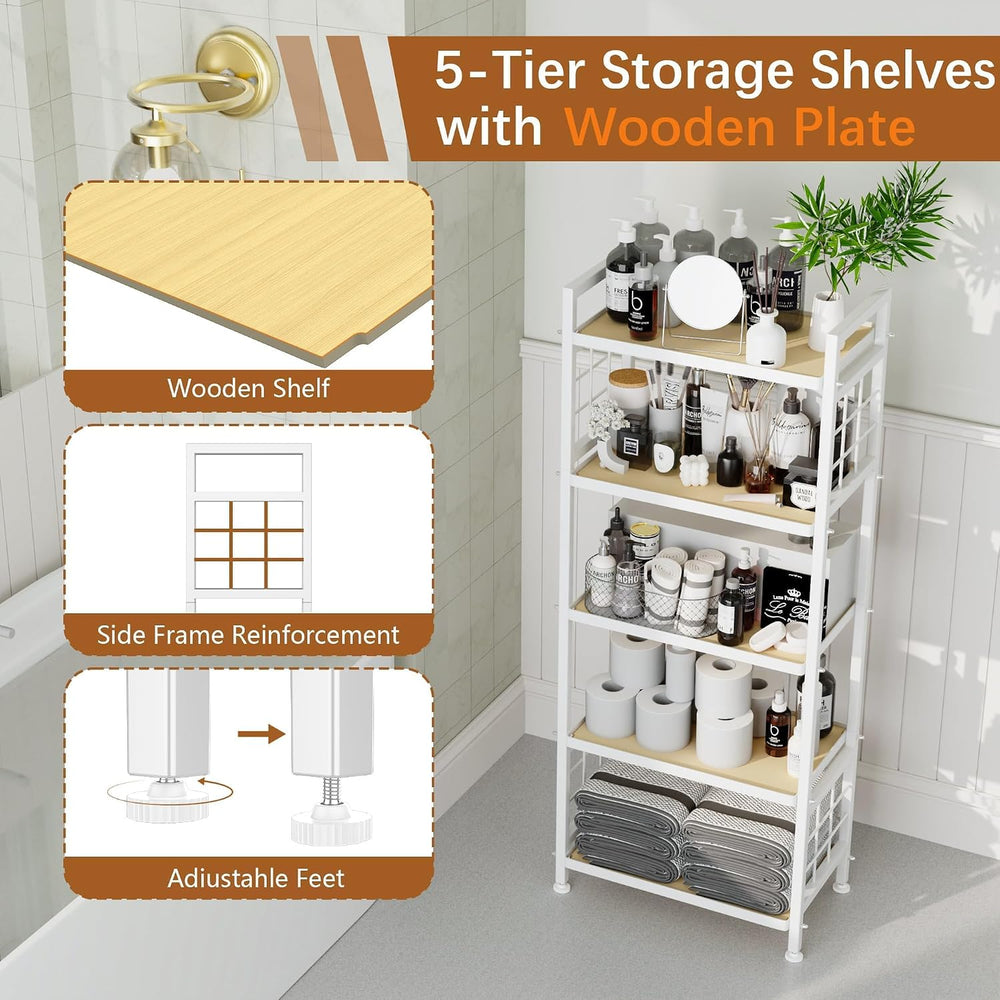 GIOTORENT 5-Tier Pantry Shelves with Wooden Boards, Heavy Duty Storage Shelve...