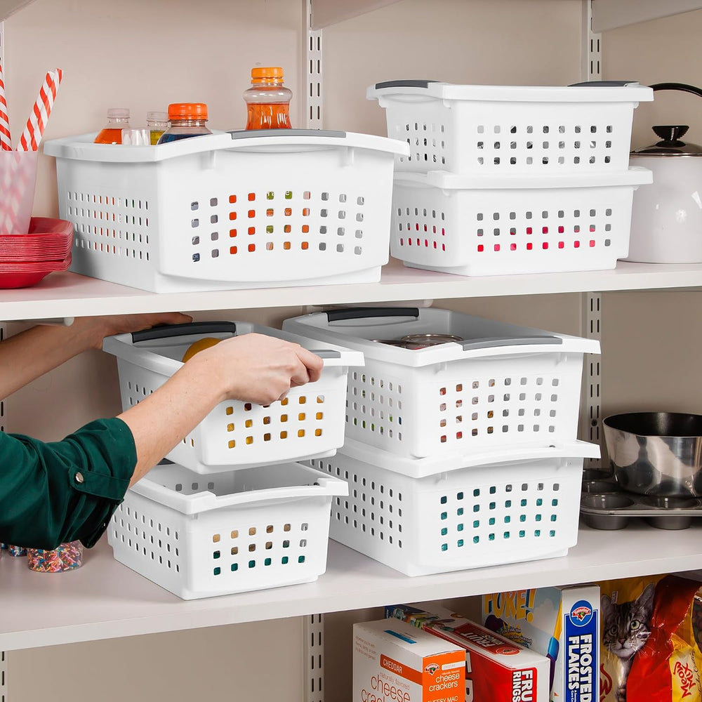 Sterilite 8 Pack Medium Stacking Basket, Open Top Storage Bin with Handles, W...