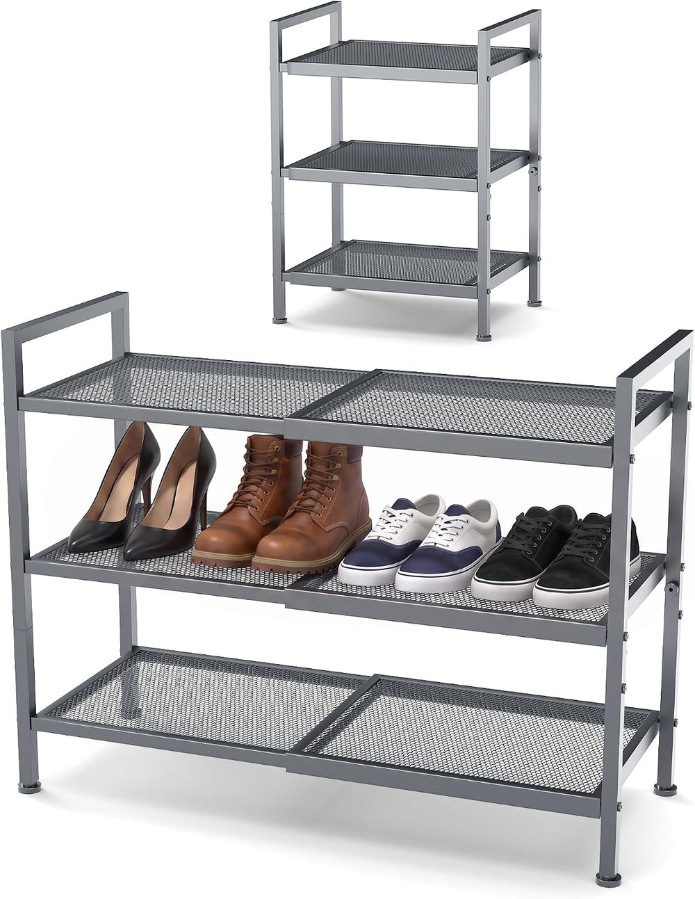 Expandable Shoe Rack for Closet, Entryway, Shoe Storage, 3-Tier, Grey