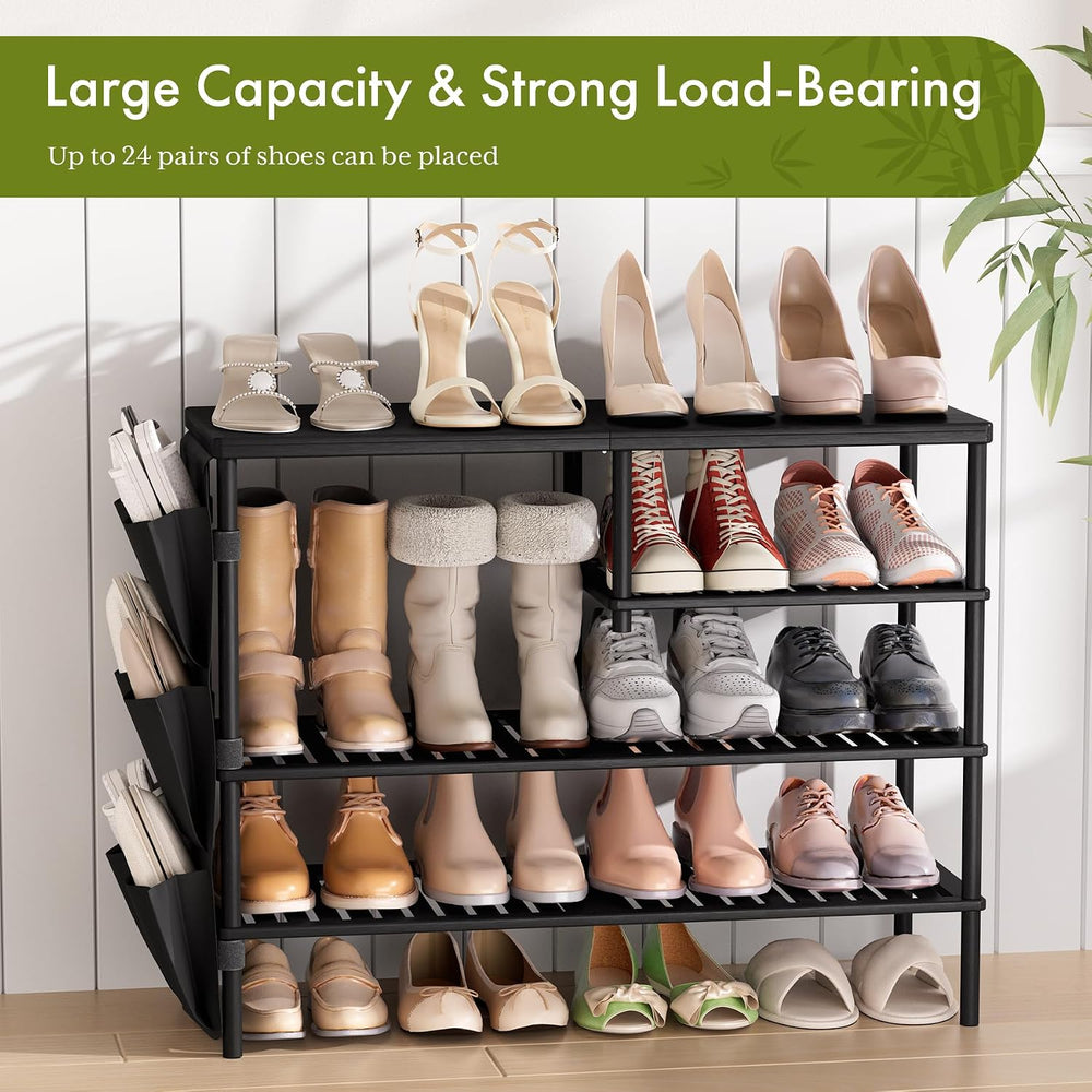 Bamboo Shoe Rack, 4 Tiers Shoe Organizer for Closet, Shoes Storage for 20-24 ...