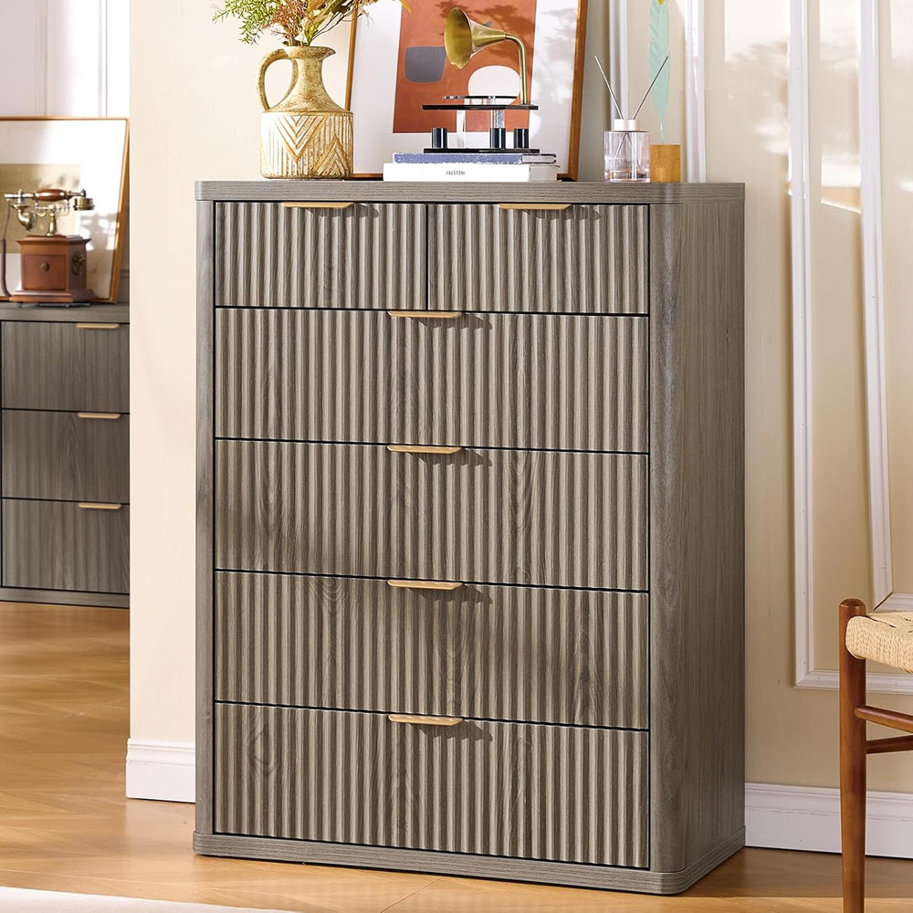 LEYAOYAO Fluted 6 Drawers Dresser for Bedroom Set of 2, 42" Tall Modern ...