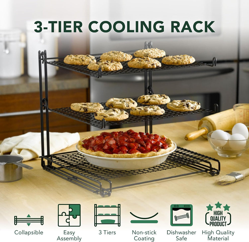 Nifty 3-Tier Cooling Rack – Non-Stick Coating, Wire Mesh Design, Dishwasher S...