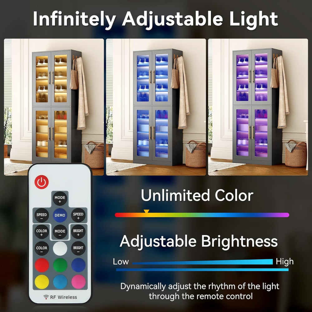 LITTLE TREE Stylish 8-Tier Vertical Shoe Rack with Built-in LED Lighting, Doo...