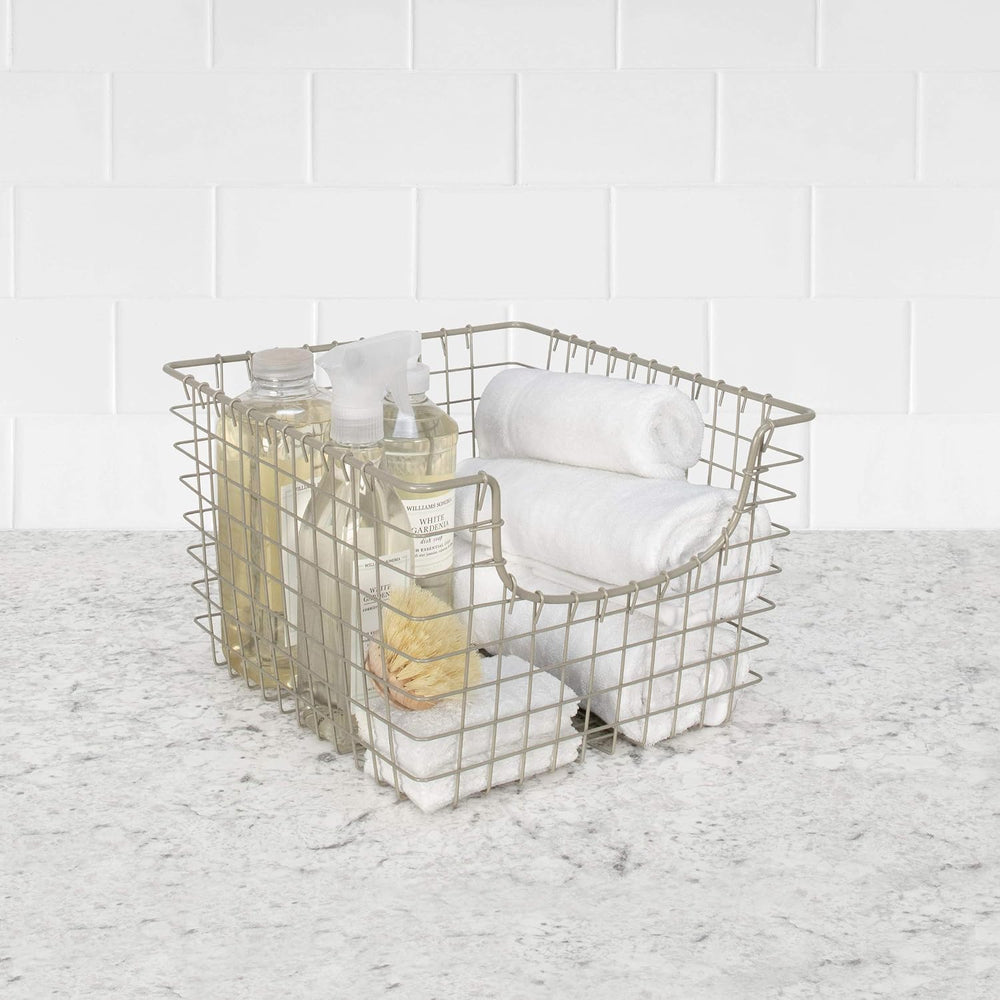 Spectrum Wire Scoop Basket Storage Bin Satin Nickel Nesting Metal Baskets Pac...