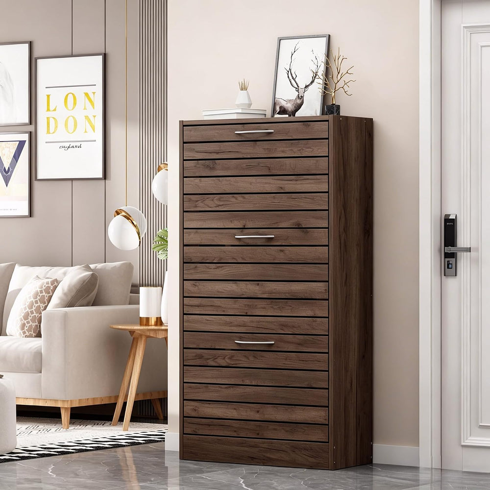 FUFU&GAGA Wood Shoe Cabinet with 3 Flip Drawers for Entryway, Narrow Shoe...