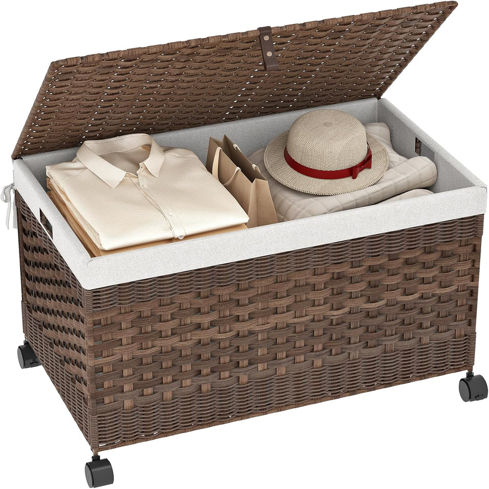 HOOBRO Storage Basket with Lid, 42.3 Gallon (160 L) Woven Storage Bin with Wh...