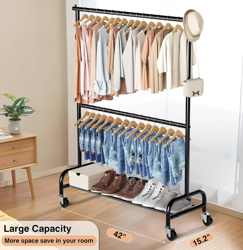 MISSLO Heavy Duty Clothing Racks for Hanging Clothes Rack Double Rod Garment ...