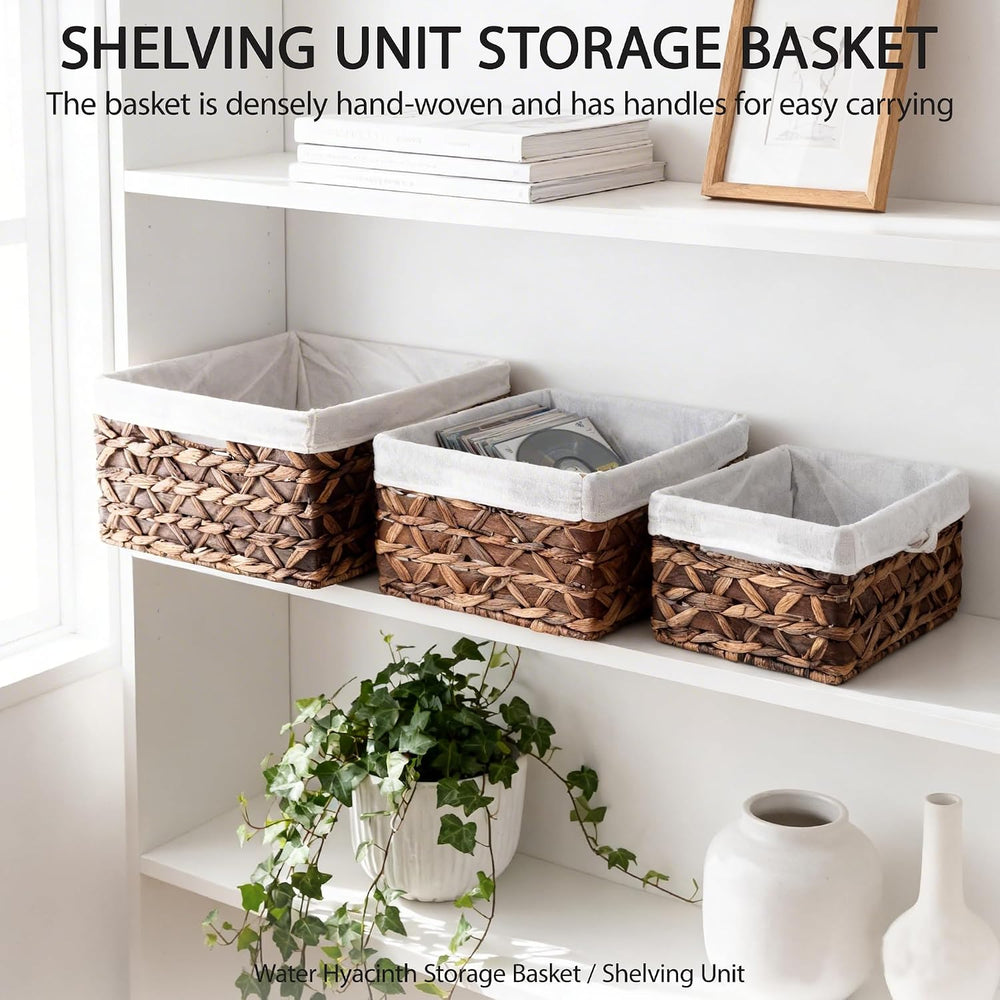 Small Wicker Rectangle Basket,Natural Water Hyacinth Baskets Set of 3