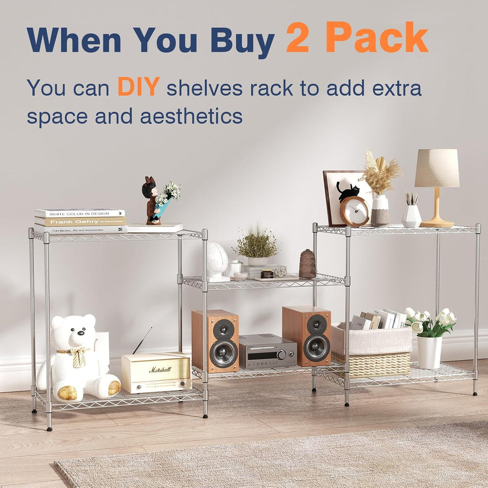 3-Tier Wire Shelf Rack,Kitchen Metal 3-Shelves Rack with Lockable Wheels