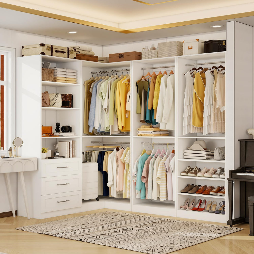 Closet Organizer System of 4 Sets with 3 Drawers, 9 Hanging Rods & 8 Shel...