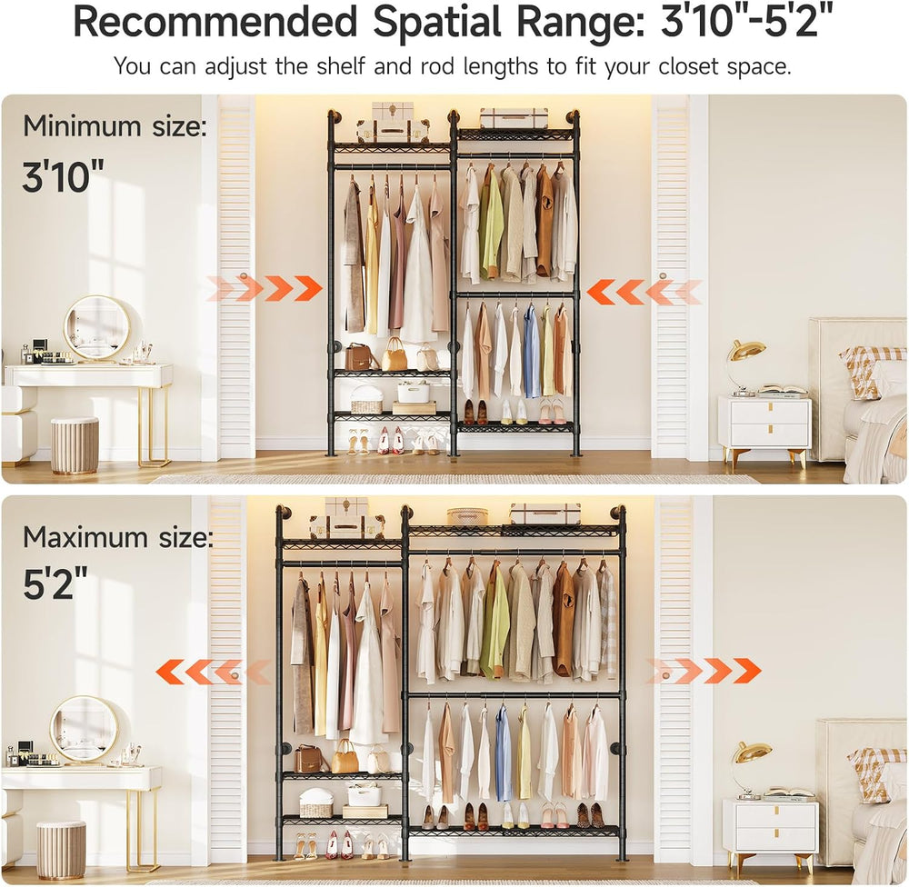 ONBRILL H2 Plus Expandable Wall Mounted Closet System Clothes Rack Black