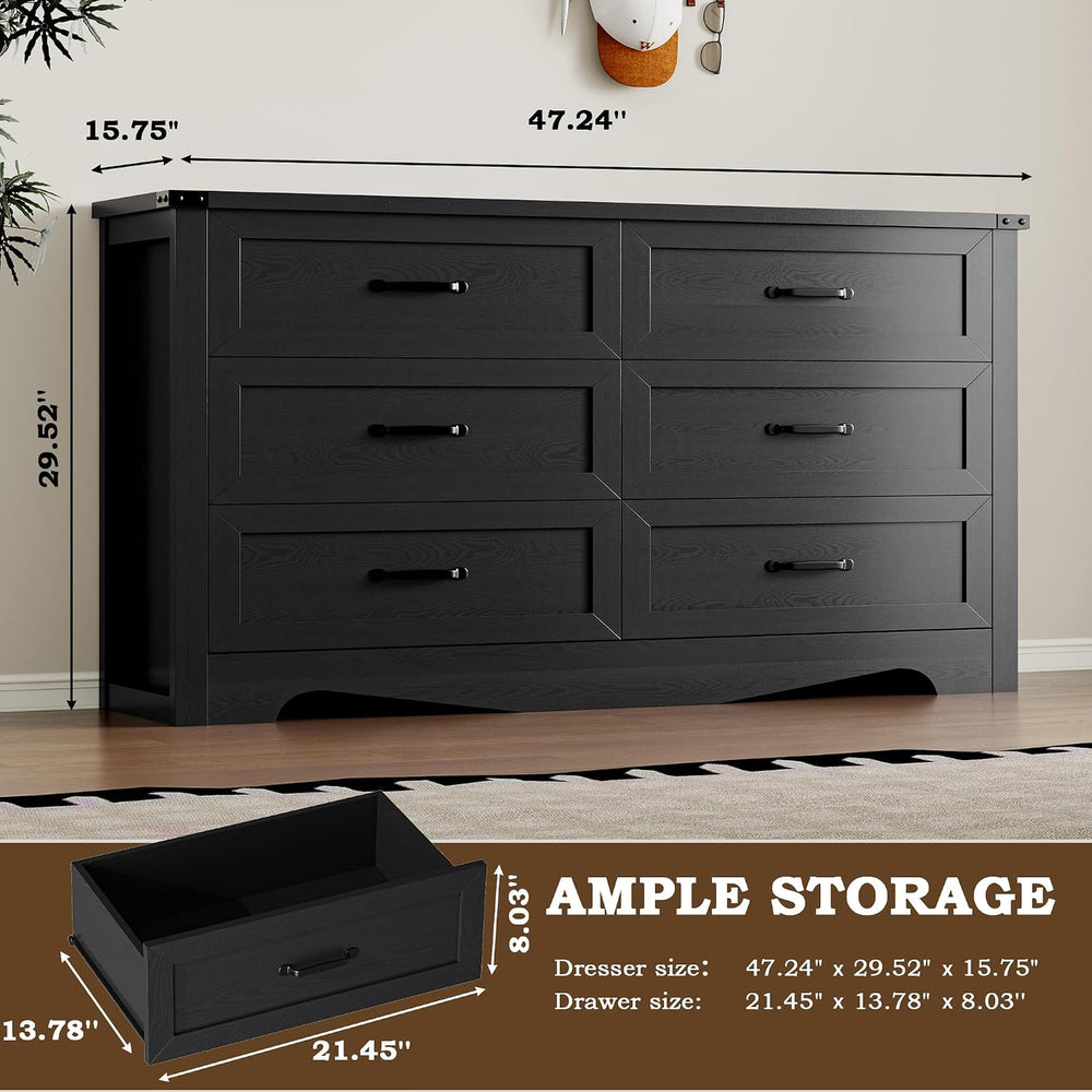 BORNOON 6-Drawer Dresser for Bedroom, Modern Wooden Chest of Drawers with Met...