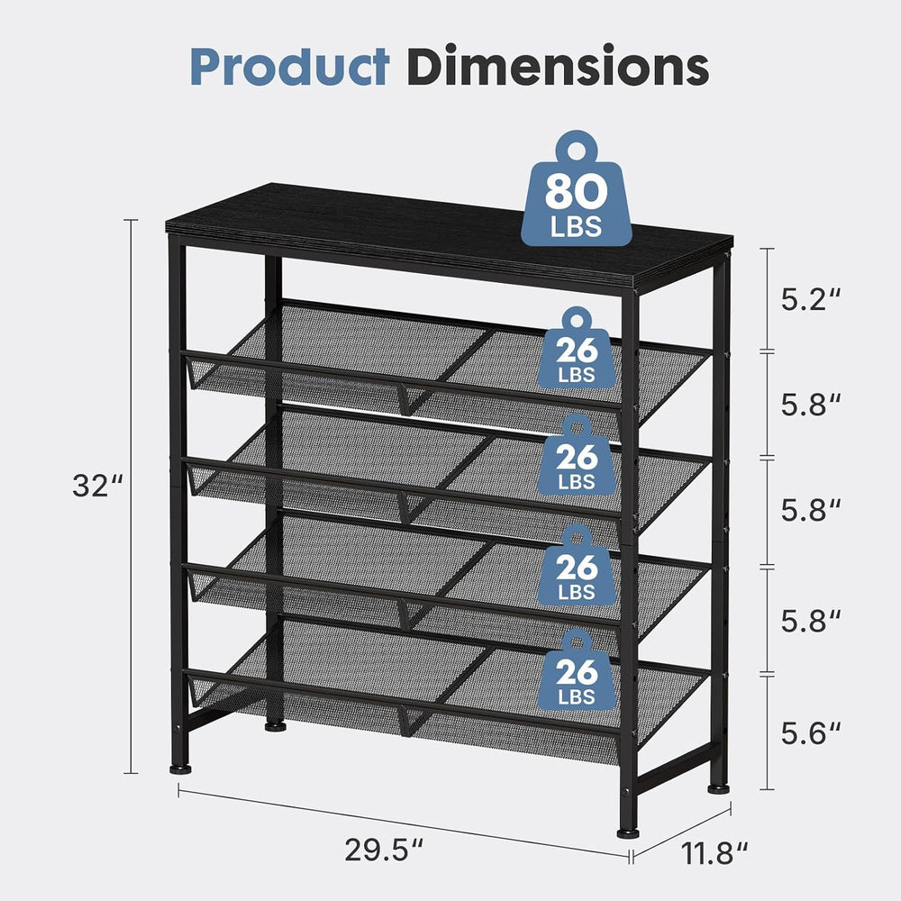 DUMOS 5-Tier Shoe Rack for 16-20 Pairs, Mesh Shelves, Black