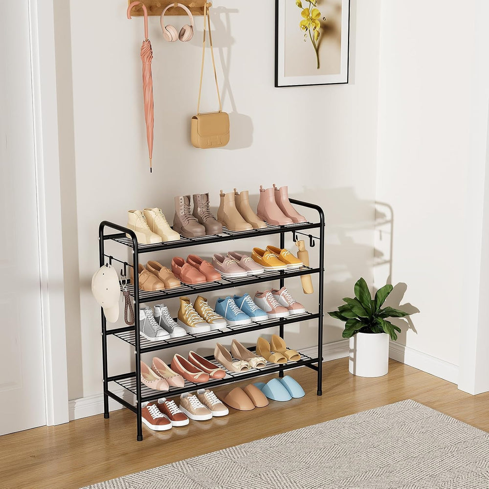 VILICK 4-Tier Shoe Rack 33" Wide Metal Shoe Organizer Long Shoe Storage ...