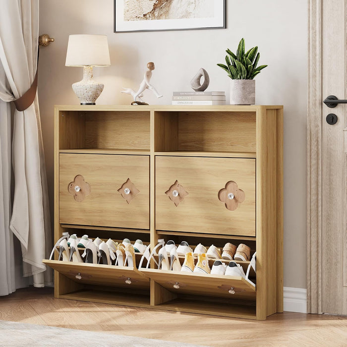 IDEALHOUSE Farmhouse Shoe Cabinet Storage for Entryway with 4 Flip Drawers