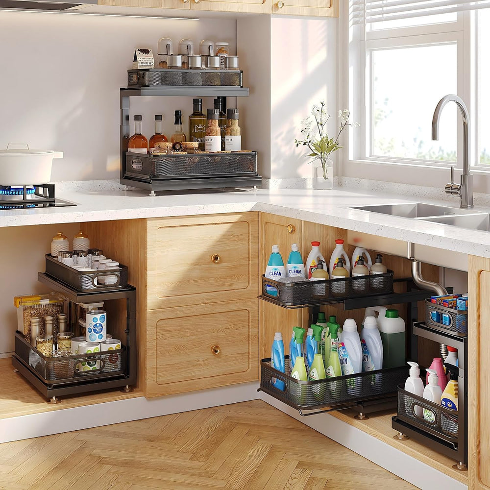 2-Pack Under Sink Storage Organizer with 2-Tier Slide Out Drawer, Sophisticat...