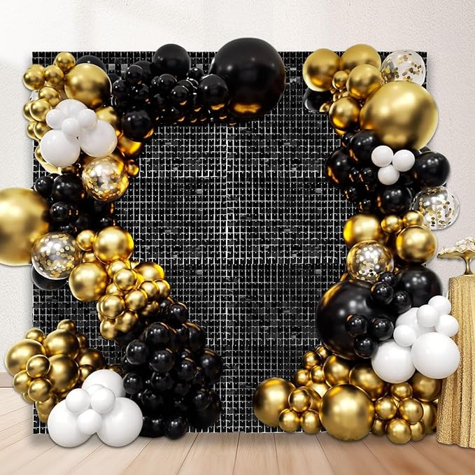 12PCS Black Shimmer Wall Backdrop, Square Sequin Photo Backdrops Panel, Glitt...