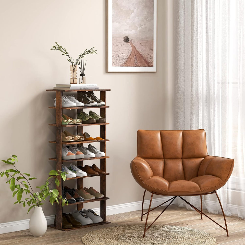 Tangkula 8-Tier Vertical Shoe Rack, Space-Saving Corner Shoe Organizer for 14...