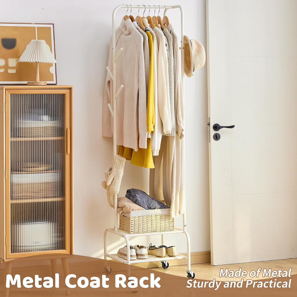Heavy Duty Clothing Rack with Wheels, Garment Rack, Freestanding Coat Rack wi...