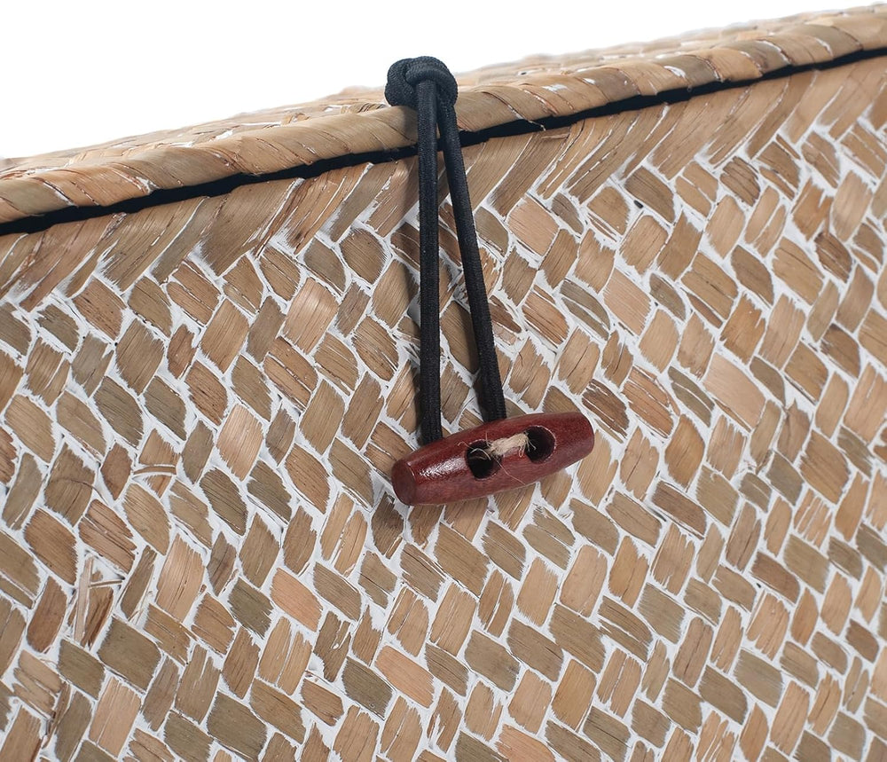 Wicker Basket with Lid, Seagrass Storage Basket, Woven Decorative Storage Bas...