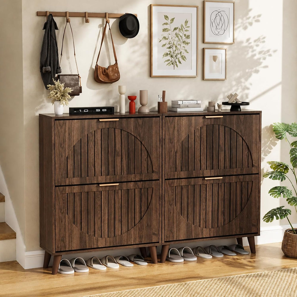 Shoe Storage Cabinet for Entryway, Narrow Slim Shoe Cabinet with 2 Flip Drawe...