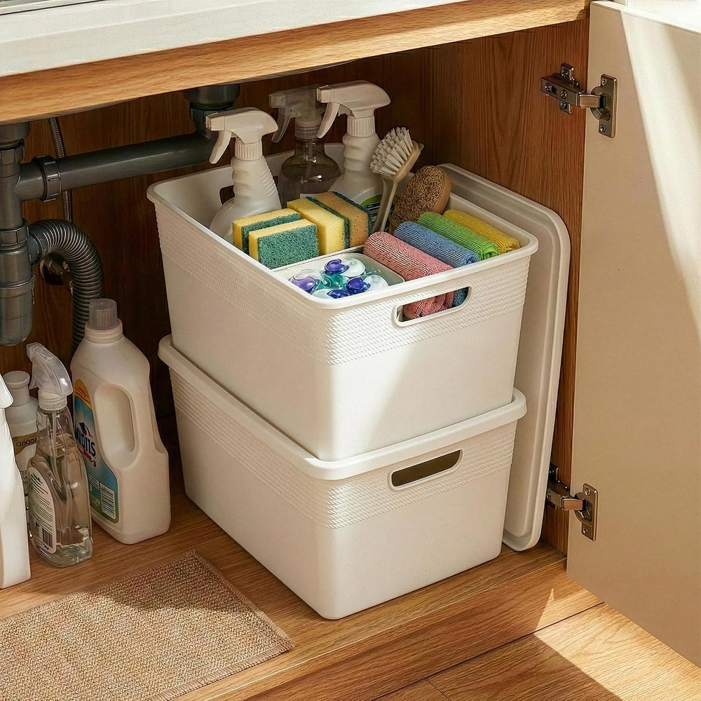 BINO | Plastic Storage Bins with Lids, 22 Liter - 3 Pack, White | THE BRAIDED...