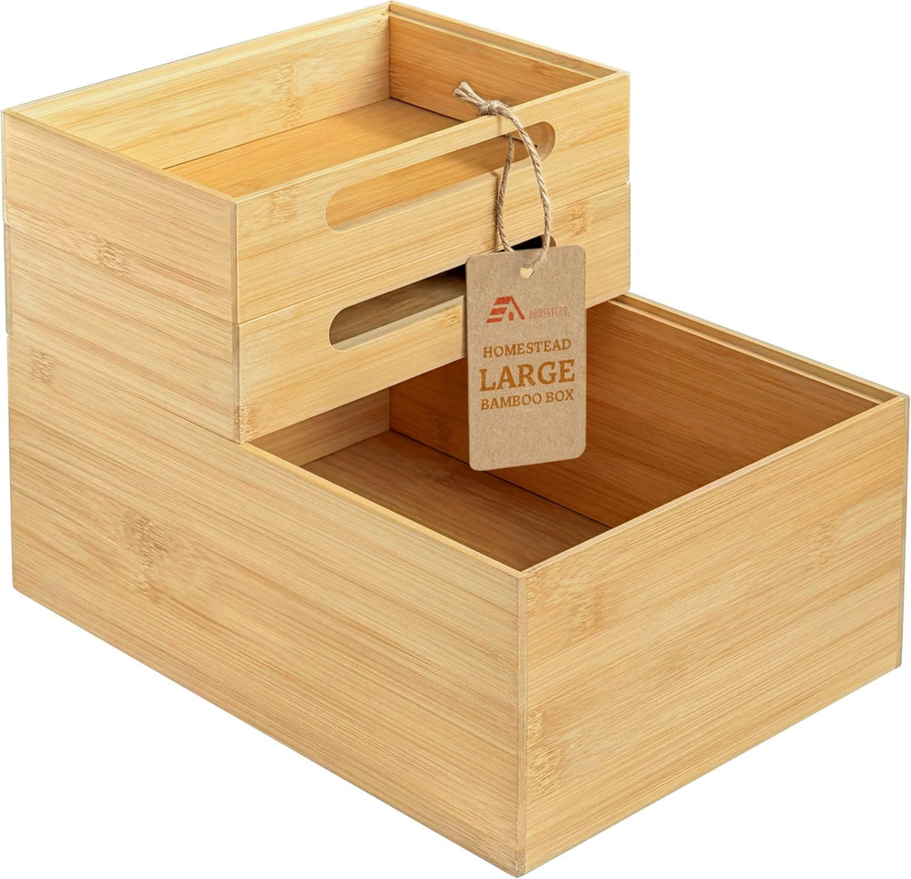 HOMESTEAD 3-Piece Stackable Bamboo Storage Box, Large Storage Bin, Wooden Box...