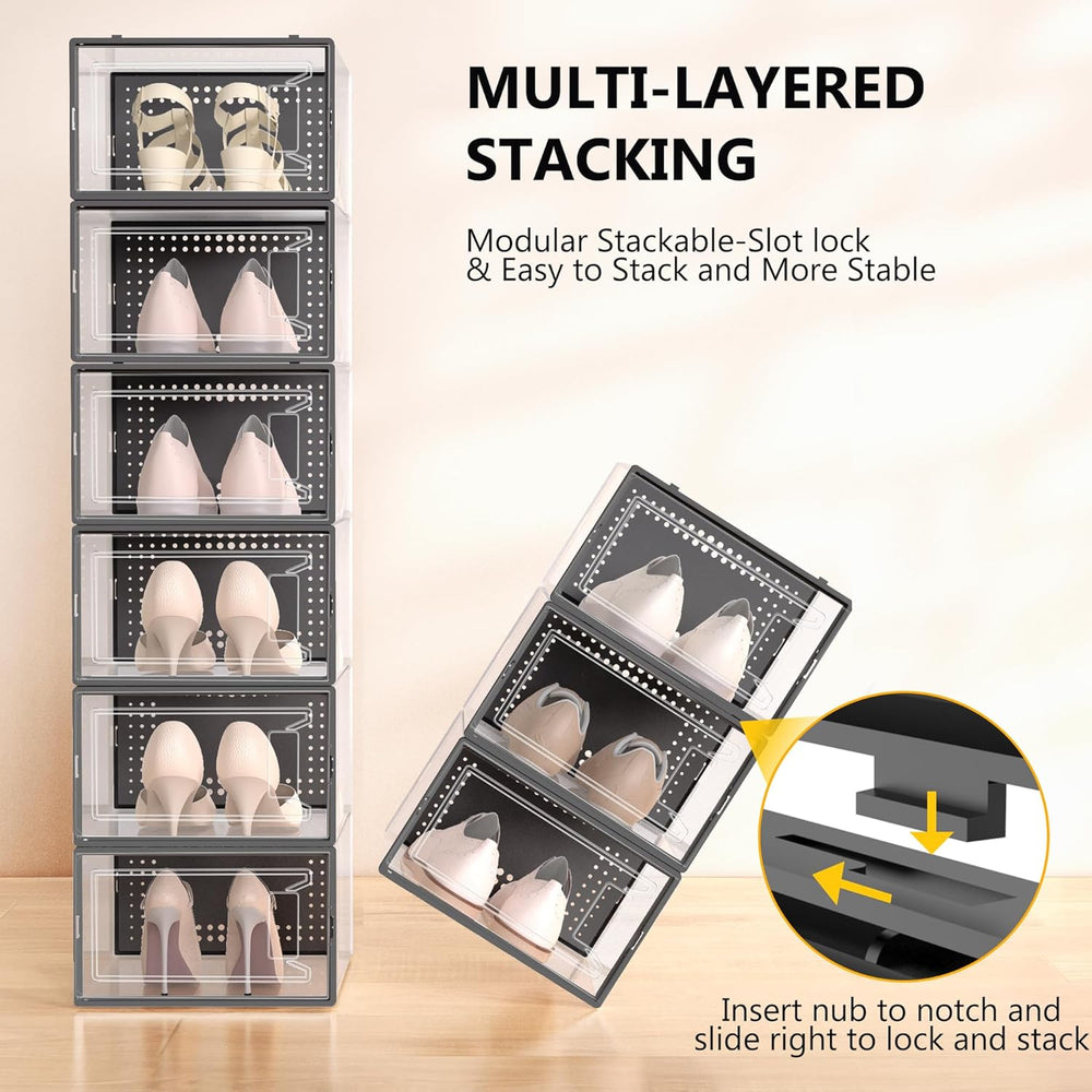12 Pack Large Shoe Organizer Storage Boxes for Closet, Modular Space Saving S...