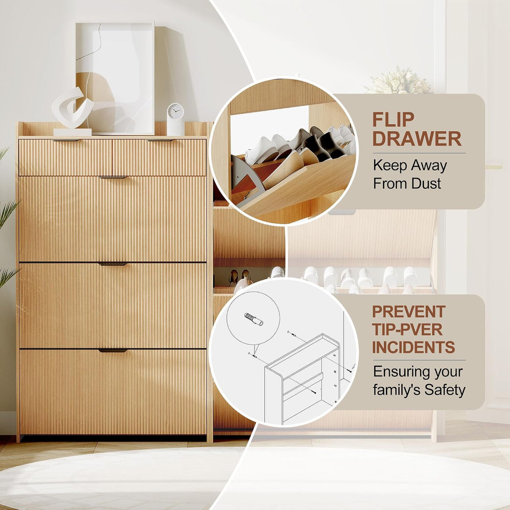 IDEALHOUSE Modern Shoe Cabinet with 3 Flip Drawers & 2 Small Drawers &...