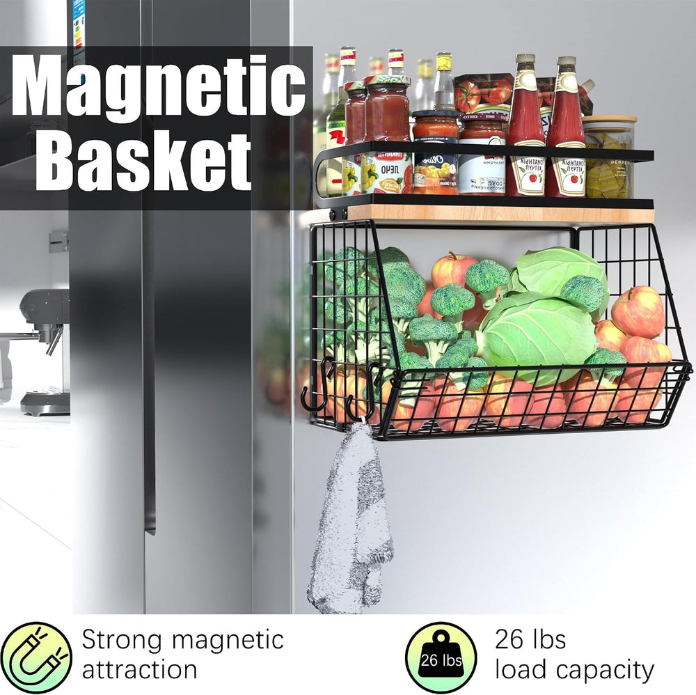 Magnetic Spice Rack for Refrigerator, Fruit, Potato & Onion Storage Bin,L...