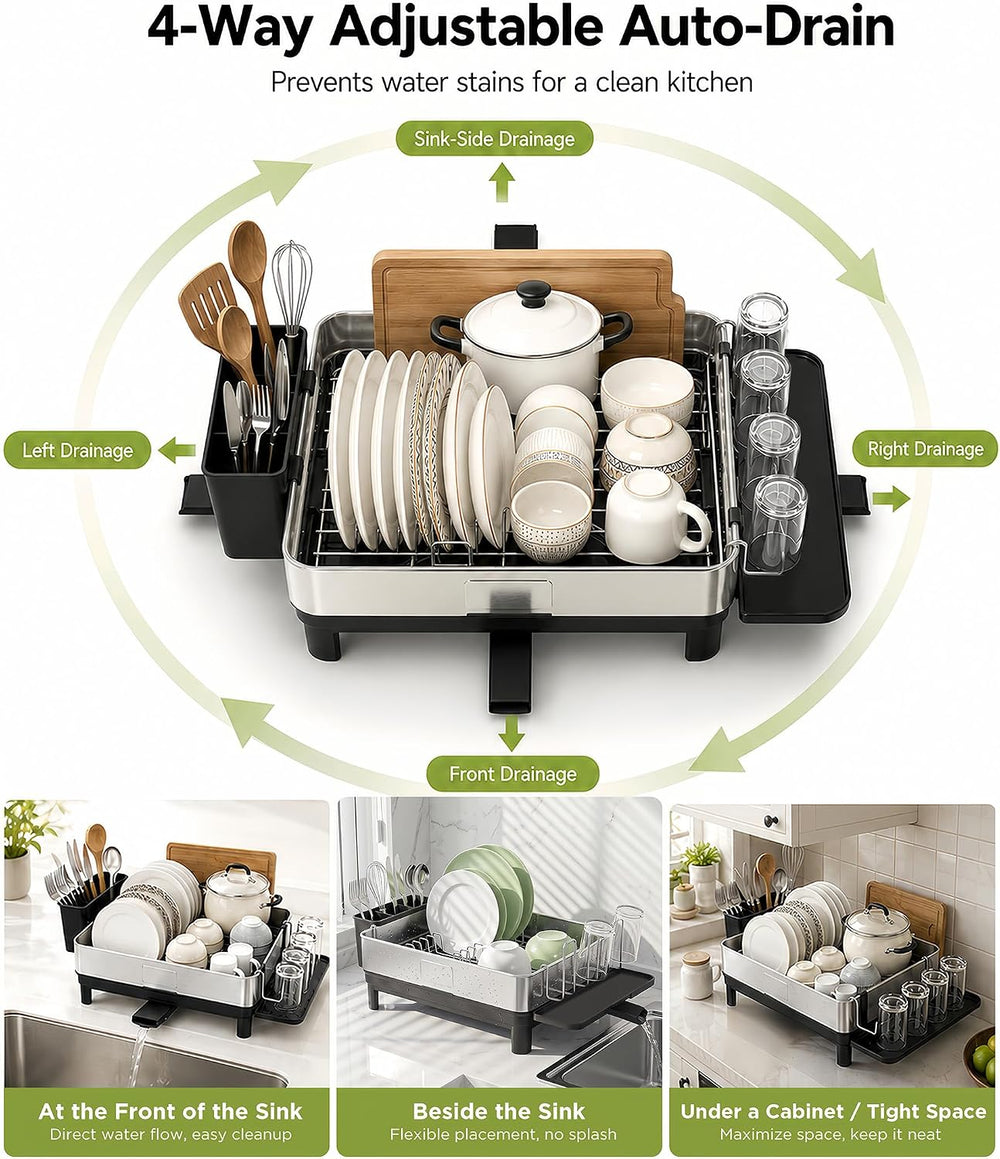 Dish Drying Rack, 17-Inch Dish Drainer for Countertop, Stainless Steel
