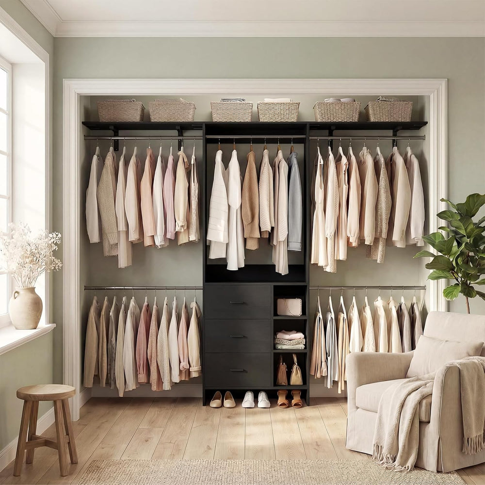 Aheaplus Closet System, Closet Organizer with 3 Wooden Drawers, 8FT Closet Or...