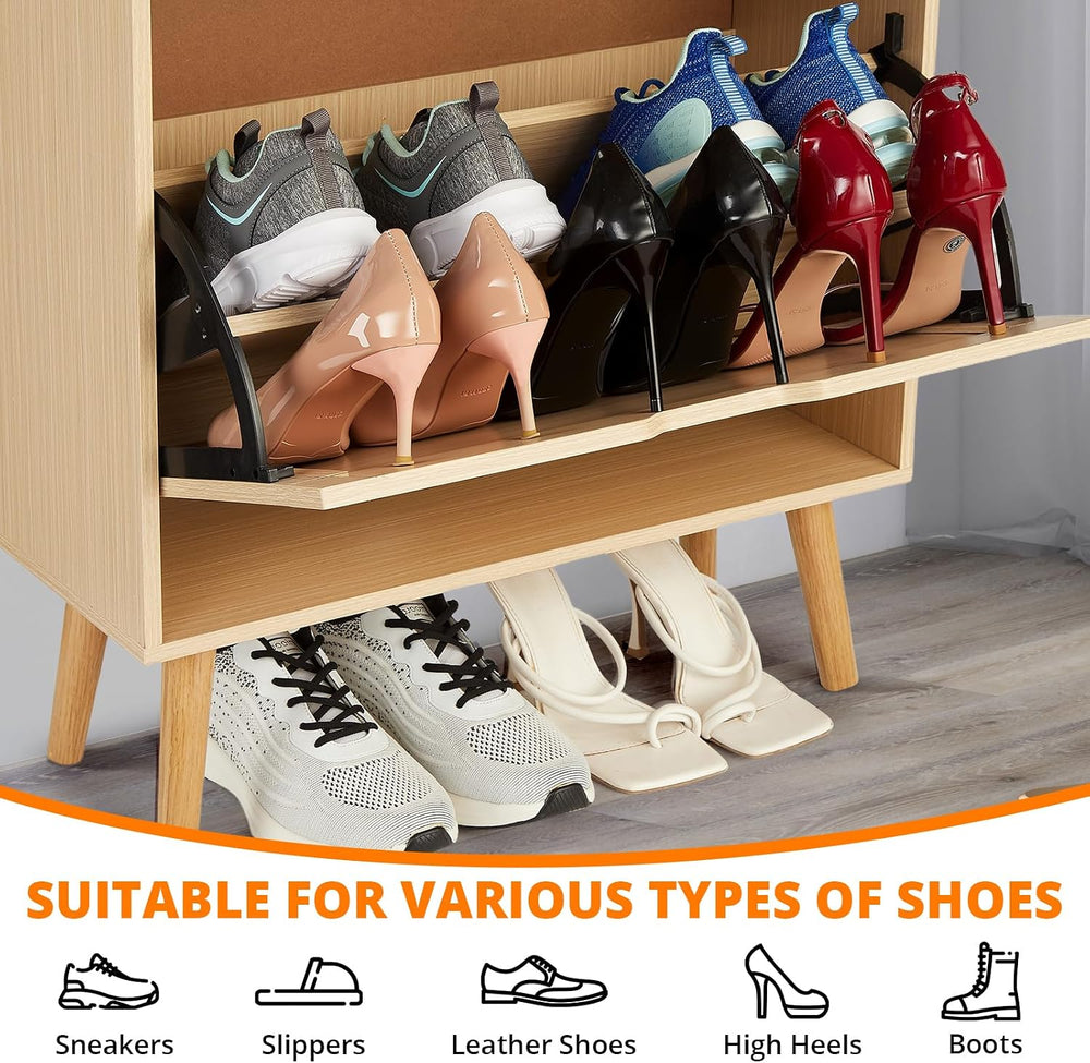 Natural Woven Rattan 2-Tier Shoe Cabinet, Narrow 9.25-Inch Depth with Flip-Dr...