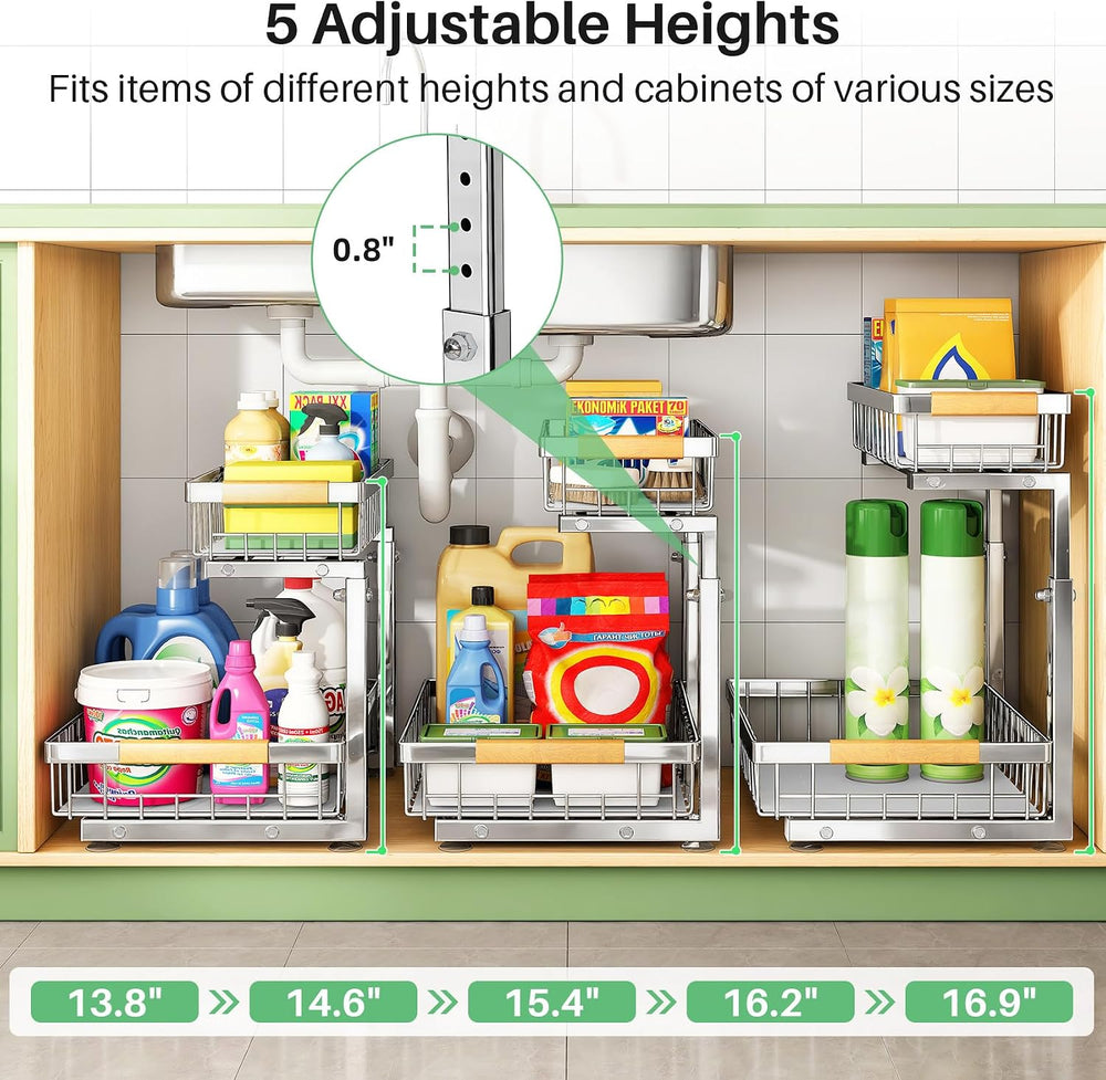 Kitstorack Under Sink Organizer, 2 Tier Under the Sink Storage, Slide out Pul...