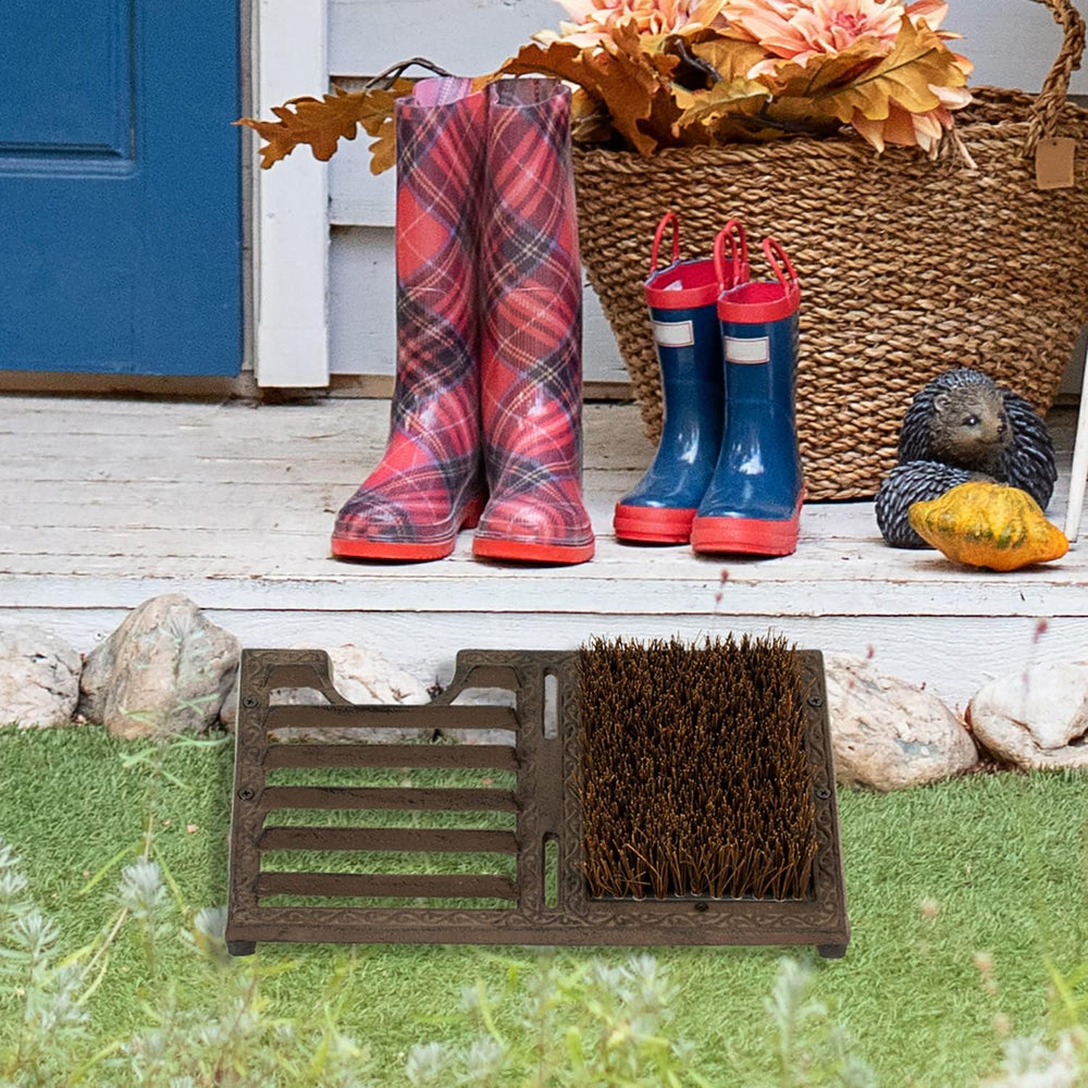 MyGift Boot Brush Scraper Outdoor, Heavy Duty Cast Iron Shoe Scraper Mat, Boo...