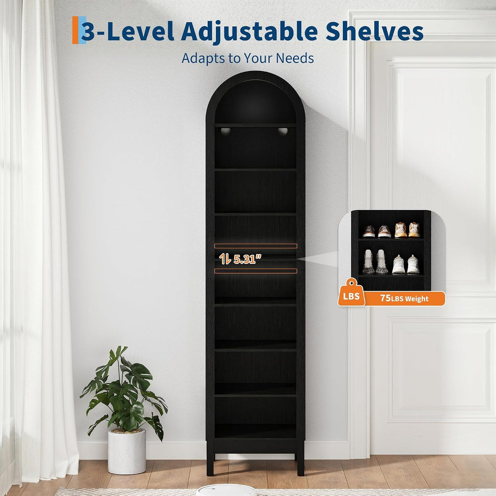 70" Arched Shoe Cabinet, Slim Wooden Shoe Storage for Entryway