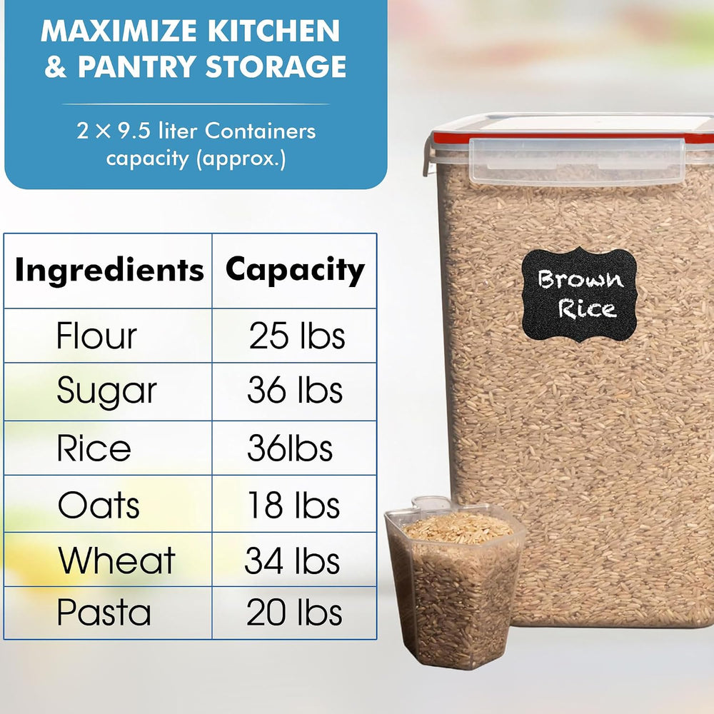 Shazo 2 PC (9.5L | 321 Oz) Extra Large Bulk Food Storage Containers with Airt...