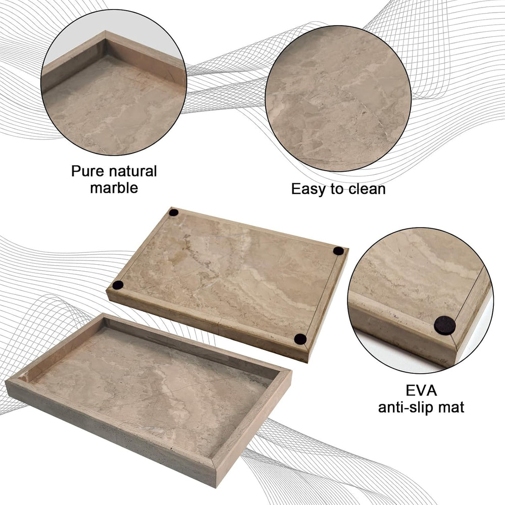 Pure Natural Marble Tray for Bathroom, Dresser, Sink. Cosmetics, toiletries, ...
