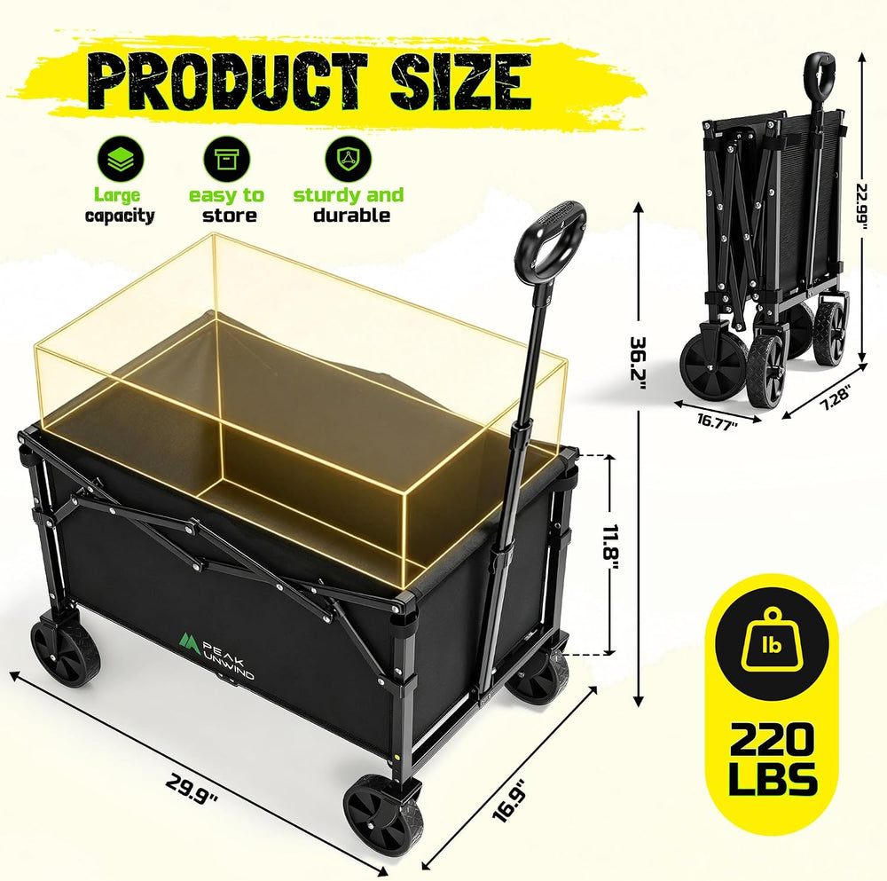Folding Wagon Cart with Wheels, 220LBS Utility Heavy Duty Wagons Carts