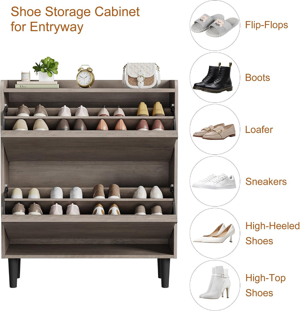 GarveeHome Shoe Cabinet with 2 Flip Drawers, Wooden Shoe Organizer Cabinet wi...