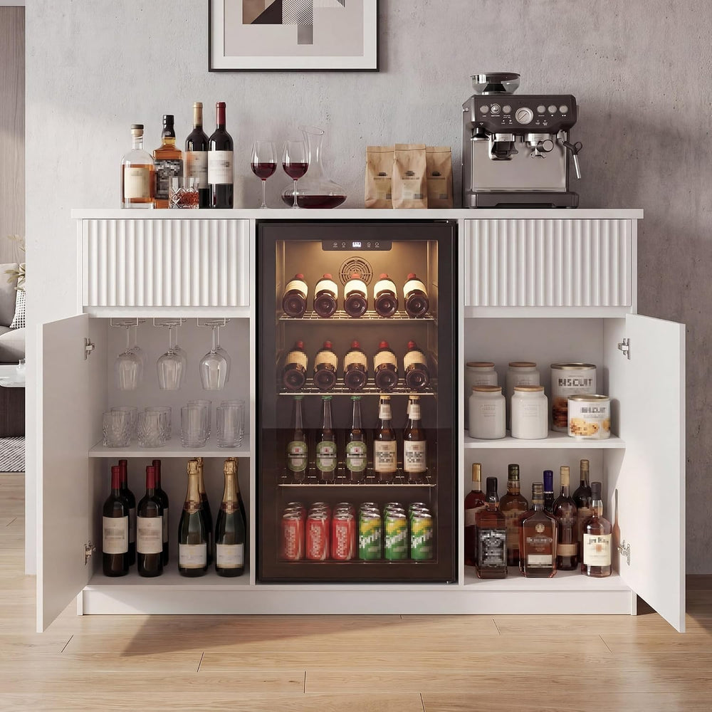 Coffee Bar Cabinet with Fridge Space & Power Outlet, White