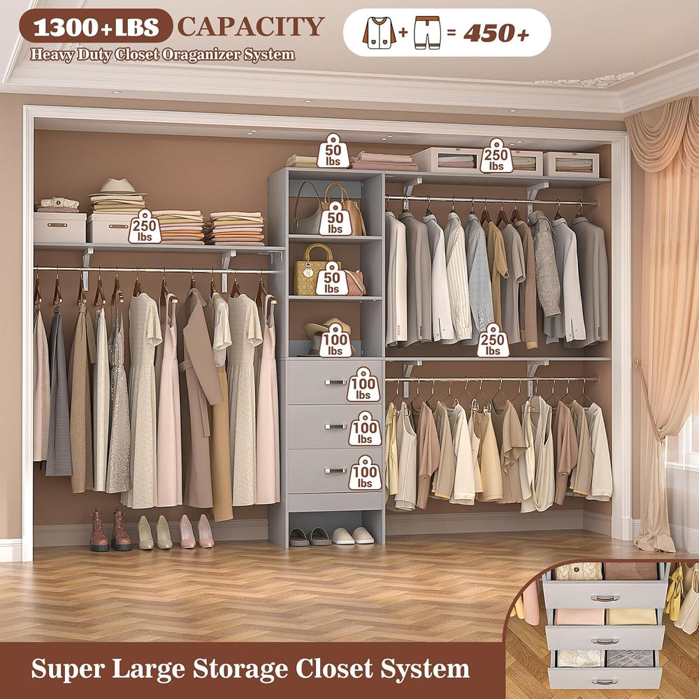 Armocity 120 Inches Closet System, 10FT Walk In Closet Organizer with 3 Shelv...